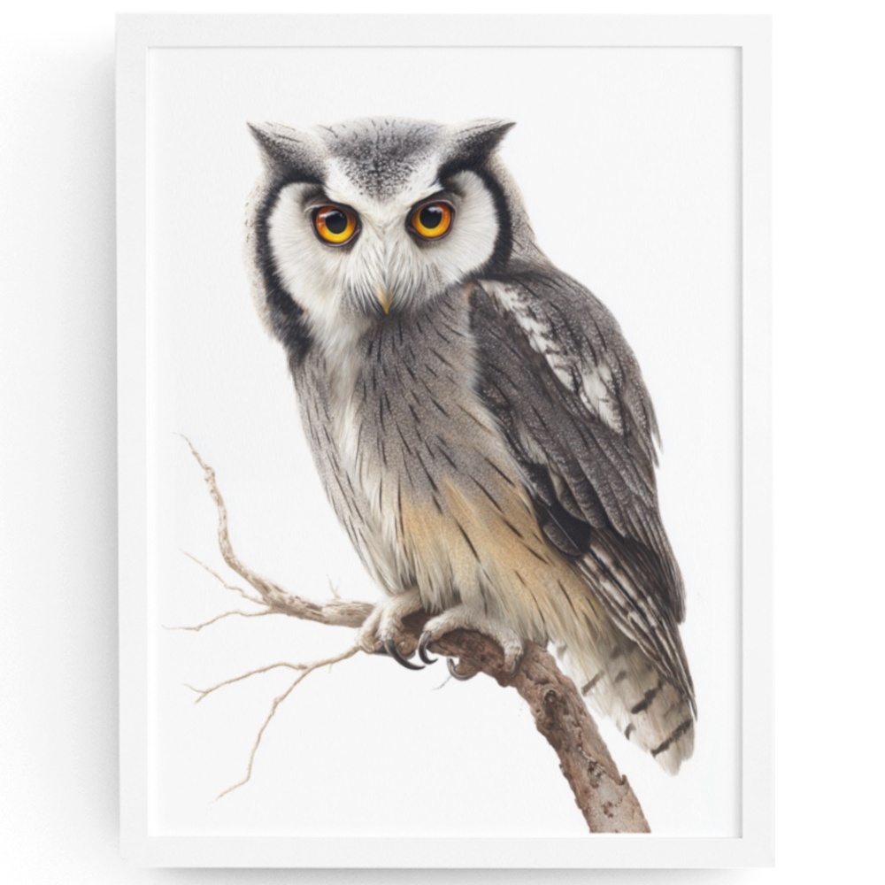 Watercolor Northern White-Faced Owl Portrait Wall Art Print Poster, Unframed